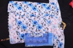 Blue & White Floral Print Dress with Embroidered Neckline - Image 7