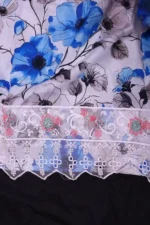 Blue & White Floral Print Dress with Embroidered Neckline - Image 4