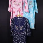 Floral Printed & Embroidered Neckline Dress Trio