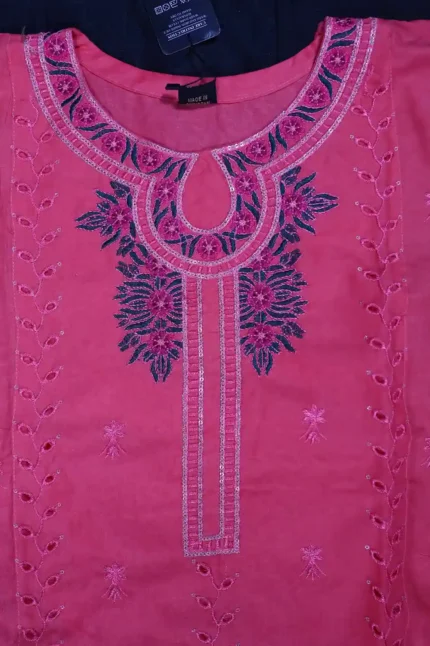 Vibrant Pink Embroidered & Sequined Neckline Dress